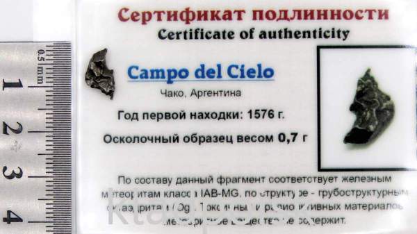 Осколок метеорита Campo del Cielo, арт 18