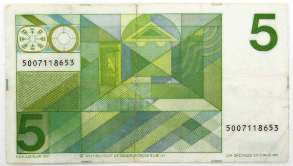 Банкнота 5 гульденов 1973 года Нидерланды