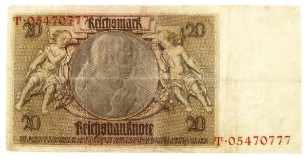 Банкнота 20 рейхсмарок 1929 года - Германия Банкнота 20 рейхсмарок 1929 года - Германия