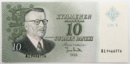 Банкнота 10 марок 1963 года Финляндия