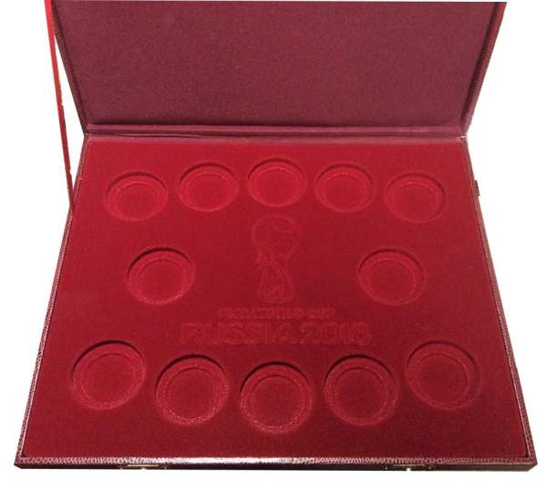 Футляр для комплекта из 12 серебряных монет 3 рубля Чемпионат мира по футболу в России