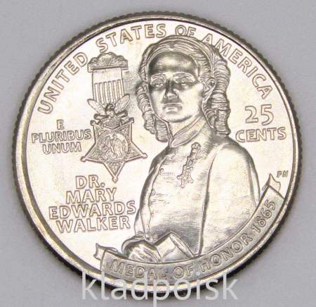 Монета 25 центов США доктор Мэри Эдвардс Уолкер из серии «Американские женщины» (2024) P