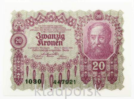 Банкнота 20 крон 1922 года Австрия