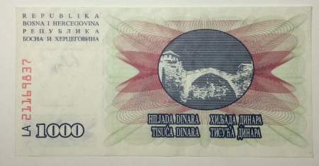 Банкнота Босния и Герцеговина 1000 динаров 1992 года