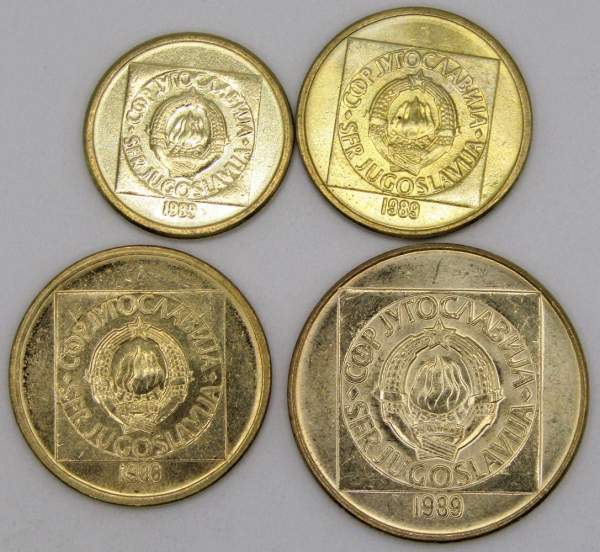 Набор регулярных монет Югославии 1988-1989 гг., 4 монеты