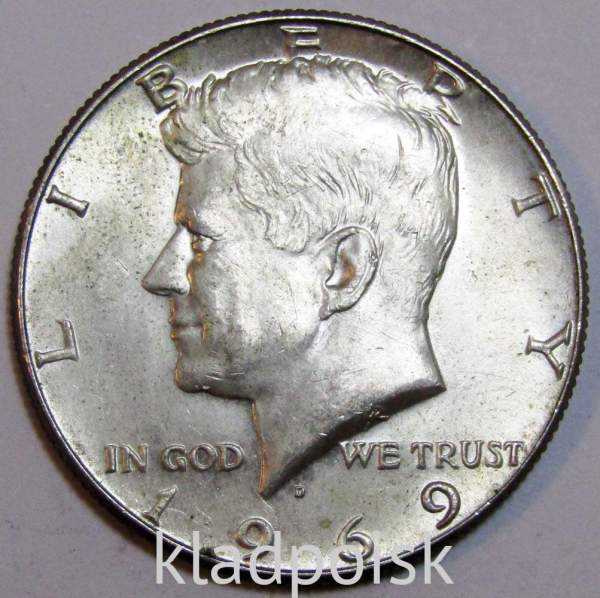 Монета 50 центов США «Кеннеди» 1969 года серебро 400 пробы, арт 3