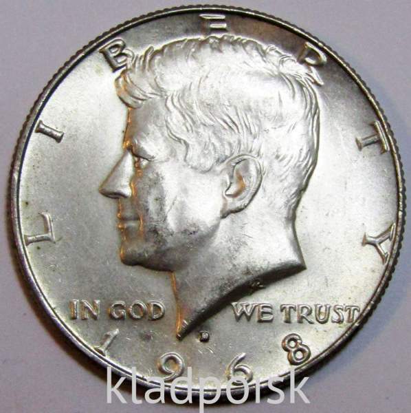 Монета 50 центов США «Кеннеди» 1968 года серебро 400 пробы, арт 2