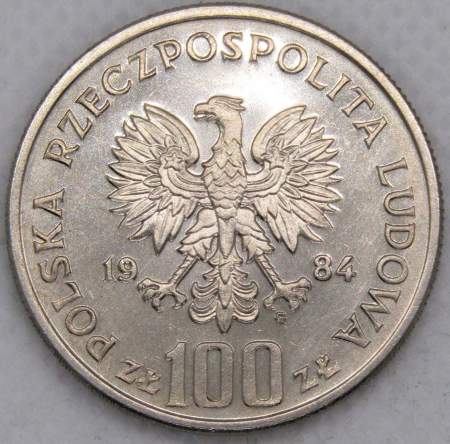 Монета 100 злотых Польша, 110 лет со дня рождения Винценты Витоса, 1984, арт 3