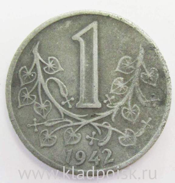 Монета 1 крона 1942 года Богемия и Моравия Монета 1 крона 1942 года Богемия и Моравия