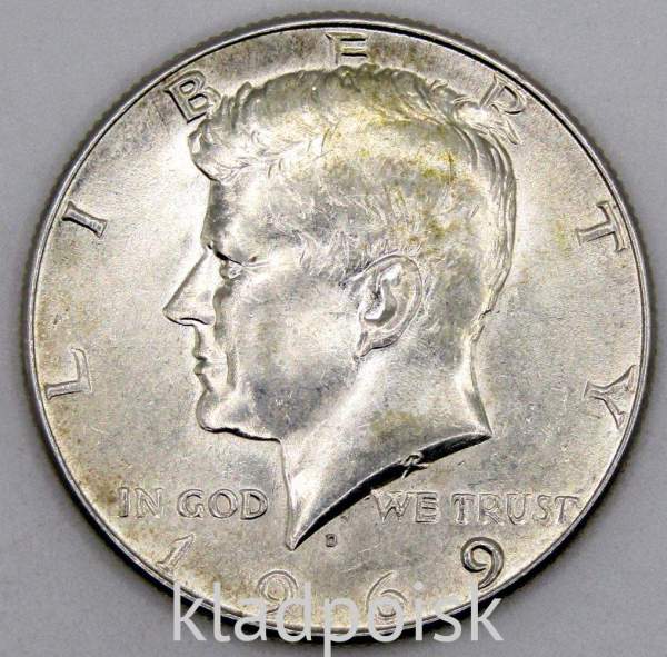 Монета 50 центов США «Кеннеди» 1969 года серебро 400 пробы, арт 7