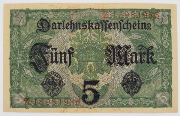 Банкнота 5 марок 1917 года Германия
