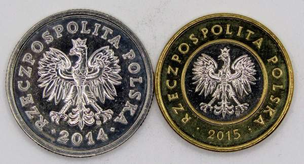 Набор регулярных монет Польши 2014-2015 гг., 2 монеты