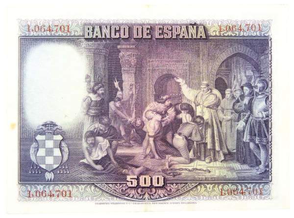 Банкнота 500 песет 1928 года Испания