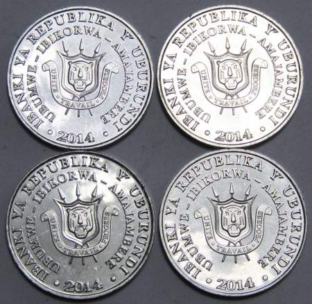 Набор монет Бурунди 5 франков 2014, Птицы (4 монеты)