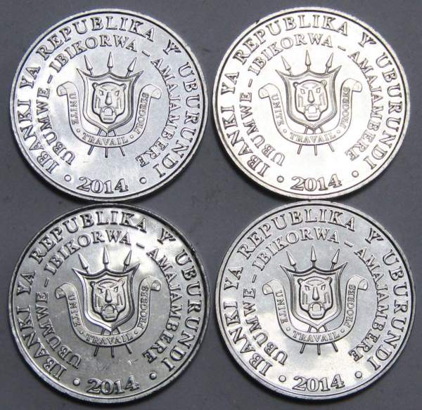Набор монет Бурунди 5 франков 2014, Птицы (4 монеты)