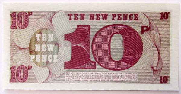 Банкнота Специальный ваучер 10 новых пенсов 1972 года - Вооруженные силы Великобритании