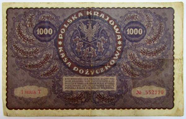 Банкнота 1000 марок польских 1919 года Польша, арт 2