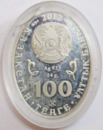 Монета 100 Тенге Казахстан, Белый аист, Серебро, 2012