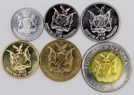 Набор монет Намибии 2000-2022 гг., 6 монет