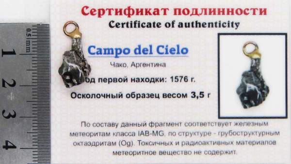 Подвеска из метеорита Campo del Cielo арт 10 Подвеска из метеорита Campo del Cielo арт 10