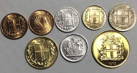 Набор монет Исландия 1954-1981, 8 монет Набор монет Исландия 1954-1981, 8 монет
