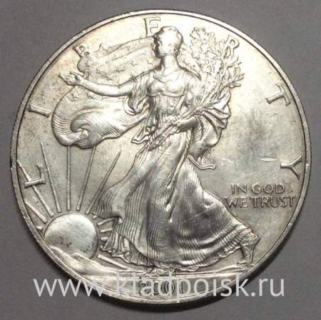 Монета 1 доллар США «Шагающая свобода» Серебро 999 пробы, 2001