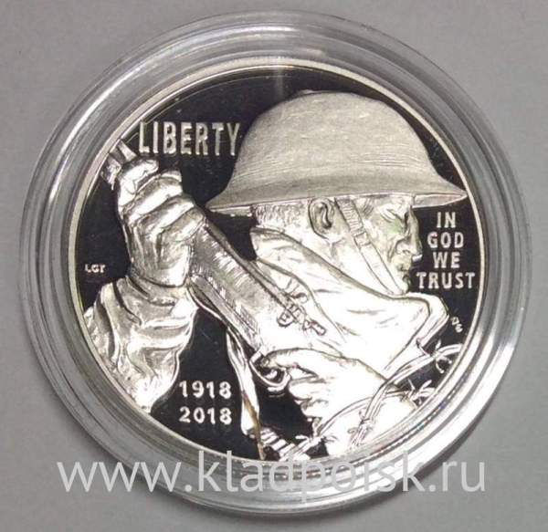 Монета США 1 доллар Столетие I Мировой Войны, серебро, ПРУФ