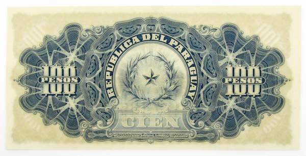 Банкнота 100 песо 1907 года Парагвай