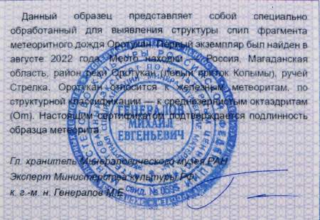 Спил метеорита Оротукан, арт 21