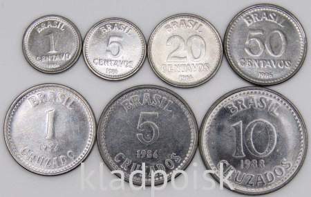 Набор монет Бразилия Звезды 1986-1988, 7 монет