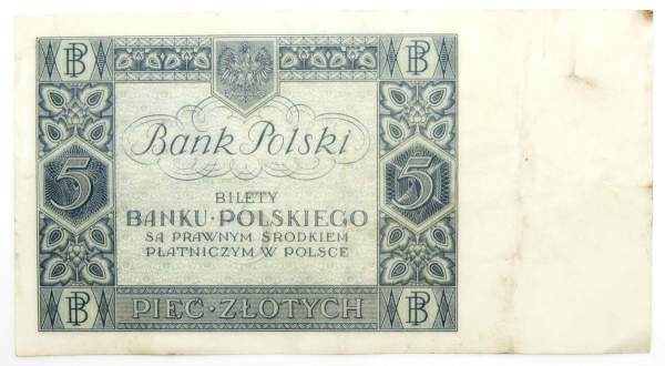 Банкнота 5 злотых 1930 года Польша Банкнота 5 злотых 1930 года Польша