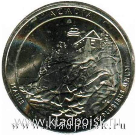 Монета 25 центов Национальный парк Акадия, монетный двор D