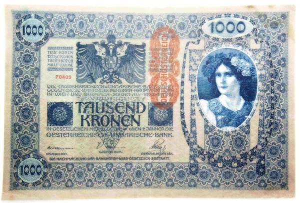 Банкнота 1000 крон 1902 года Австрия