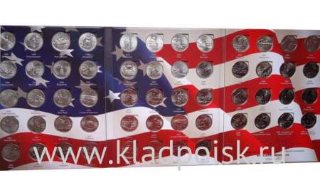 Набор монет 25 центов США «Штаты и территории» в альбоме, 57 монет