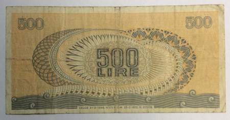 Банкнота 500 лир 1966 года Италия