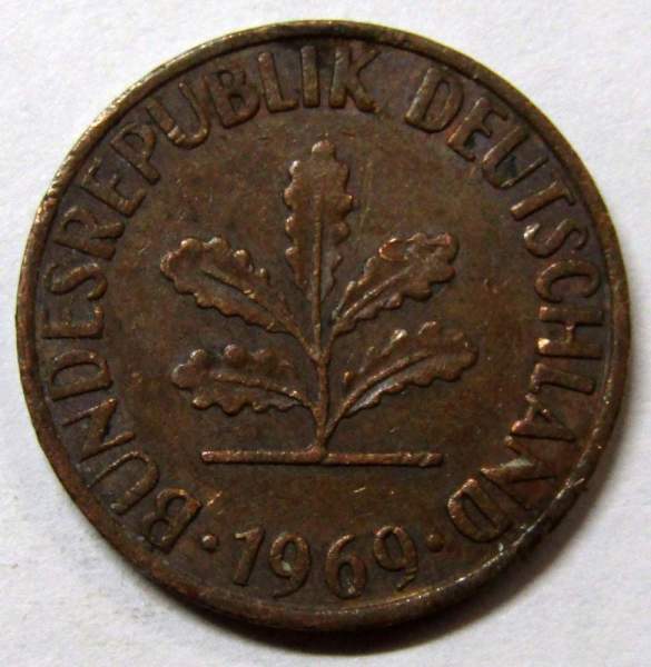 Монета 1 пфенниг Германия 1969 (J)