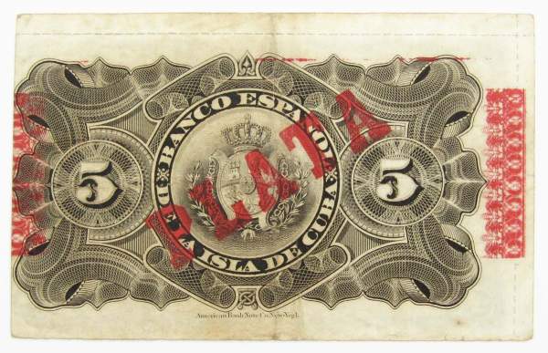 Банкнота 5 песо 1896 года Куба Банкнота 5 песо 1896 года Куба