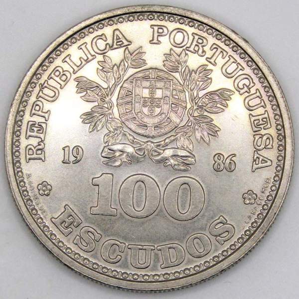 Монета 100 эскудо 1986 года - ЧМ по футболу 1986 года в Мексике, Португалия Монета 100 эскудо 1986 года - ЧМ по футболу 1986 года в Мексике, Португалия