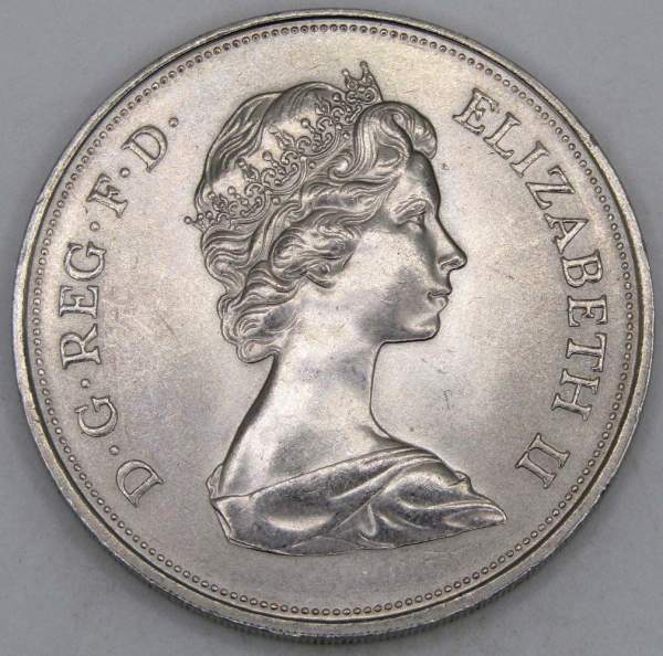 Монета 1 крона (25 новых пенсов) 1972 года Великобритания - Королевская серебряная свадьба