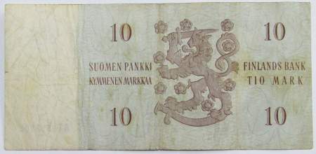 Банкнота 10 марок 1963 года Финляндия