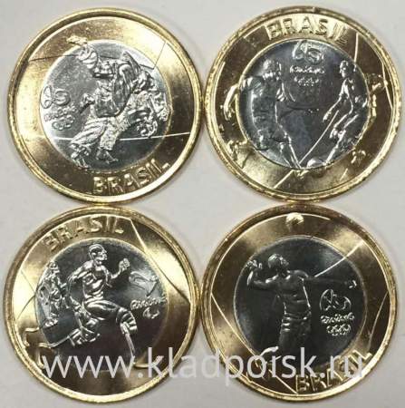 Набор монет Бразилия 1 реал Олимпиада 2016 г в Рио де Жанейро, 3 выпуск - Дзюдо, Футбол, Волейбол, Паралимпийская легкая атлетика, 2015 год