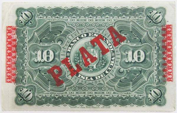 Банкнота 10 песо 1896 года Куба