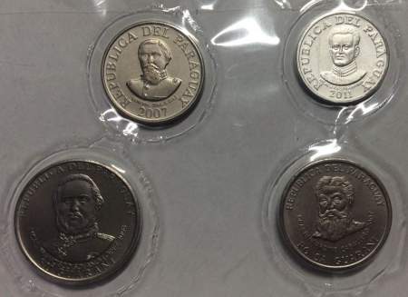 Набор регулярных монет Парагвая 2007-2011 гг., 4 монеты