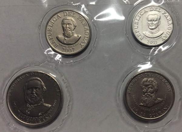 Набор регулярных монет Парагвая 2007-2011 гг., 4 монеты