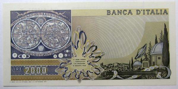Банкнота 2000 лир 1983 года (Галилео Галилей) Италия