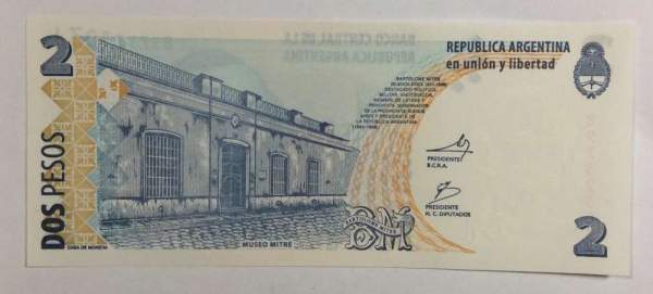 Банкнота Аргентина 2 песо 1997-2005 гг.