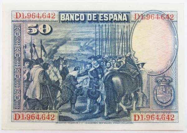 Банкнота 50 песет 1928 года Испания, арт 2