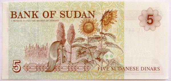 Банкнота 5 динаров 1992 года Судан
