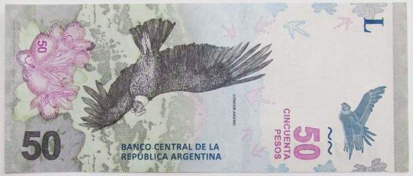 Банкнота Аргентина 50 песо 2018 года, арт 3