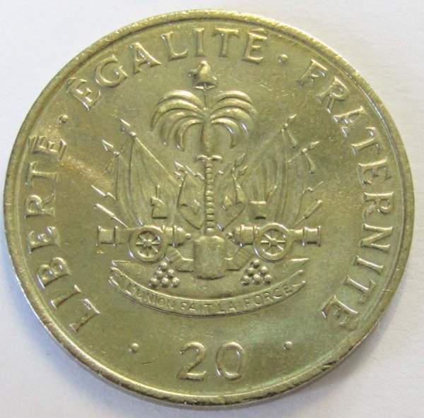 Монета Гаити 20 сентимов 1991 года